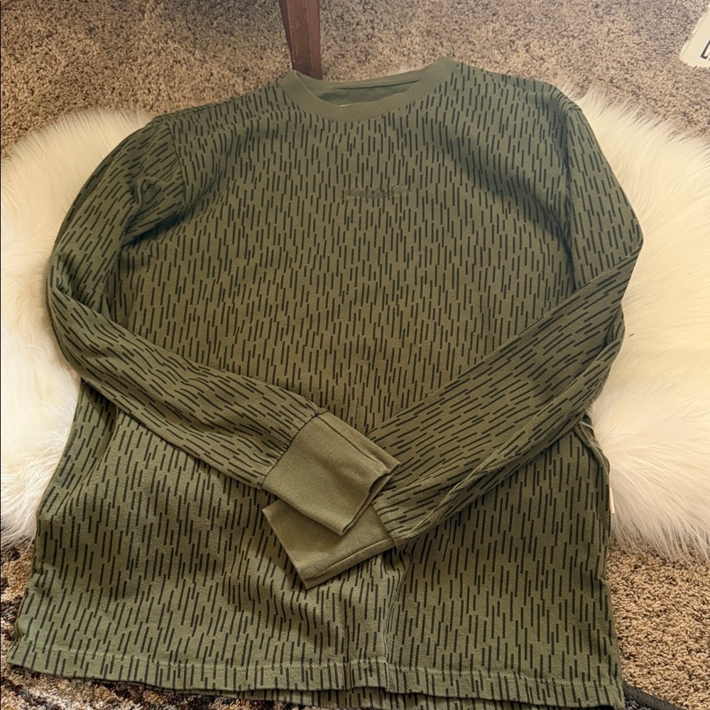 Aime Leon Dore Olive Green Long Sleeve Crewneck with Dash Pattern